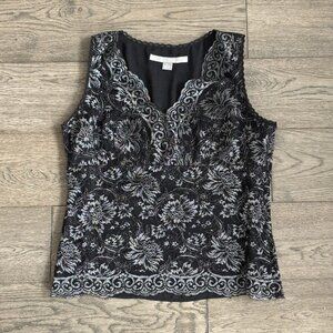 Ella Prose Black Silver Floral Lace Sleeveless Top Size 6